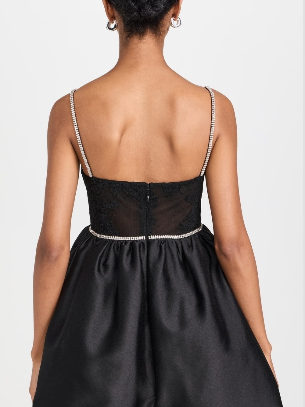 Self Portrait Black Taffetta Diamante Mini Dress - Picture 2 of 12